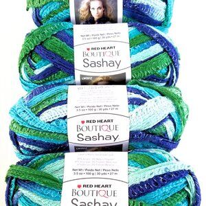 Red Heart Boutique Sashay Yarn "Twist" Blue & Green Shades Shimmer Lot 4 Skeins